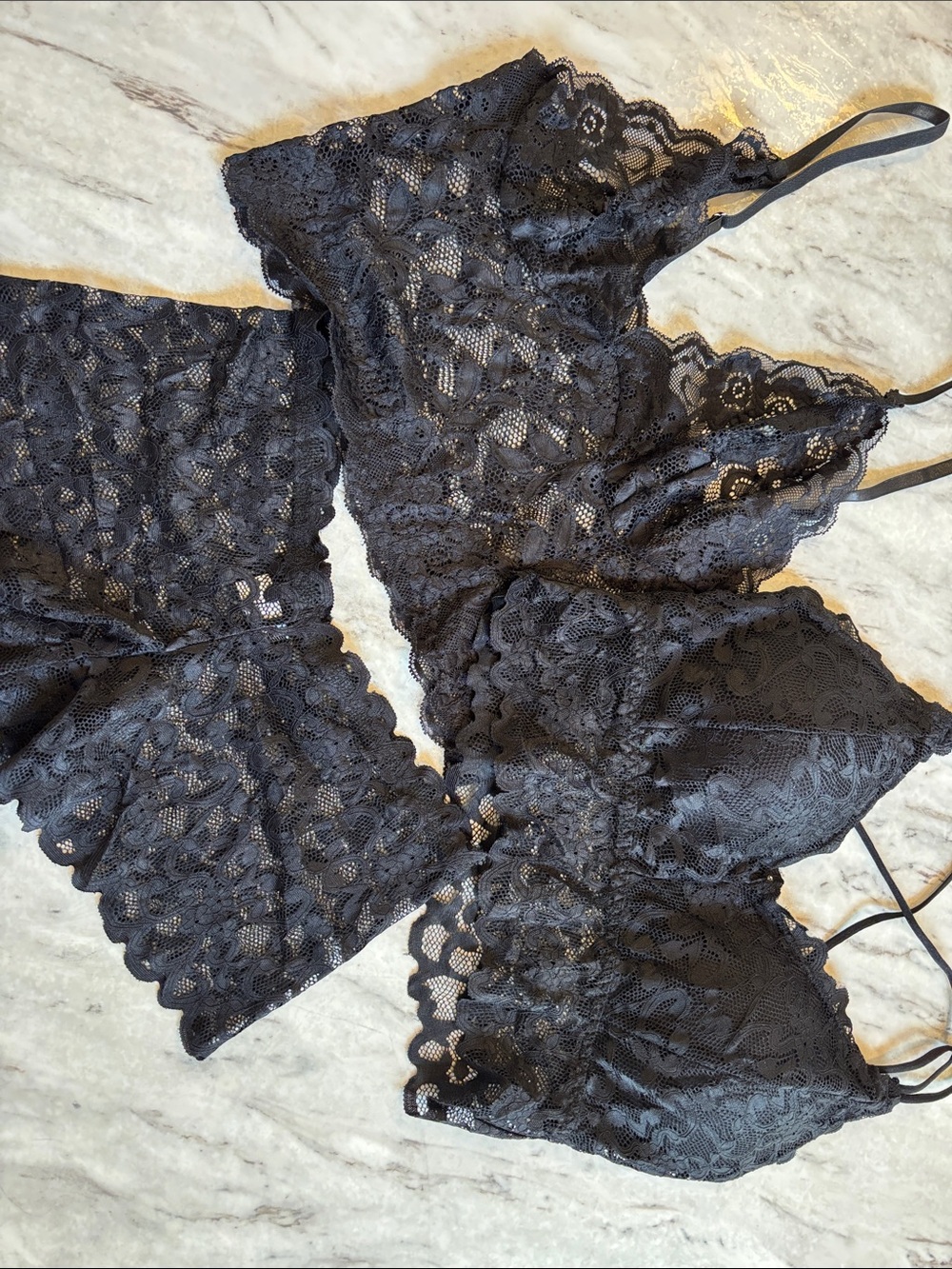 NEW! 3 Pc Black Lace Boudoir Set - 2 Bralettes and Boy Short Panties